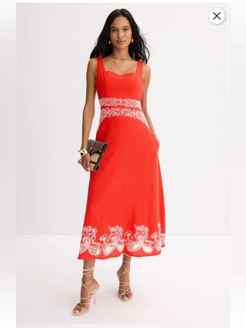 Ted Baker summer soirée EMBROIDERY DETAIL MIDI DRESS with pockets RED Orange